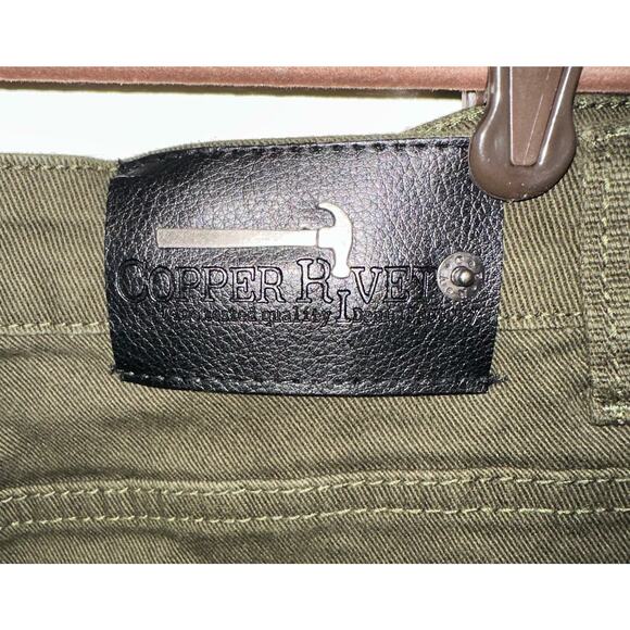 Copper Rivet Mens Jeans Olive Green Distressed Skinny 38x32 (measured 34x30) - Picture 6 of 11